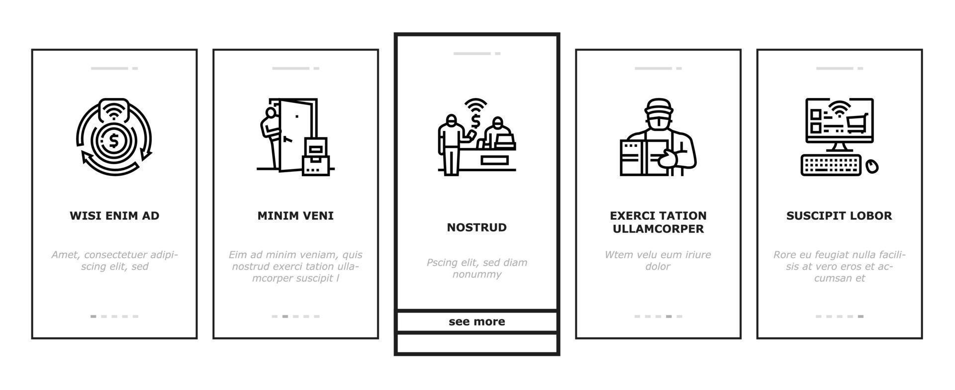 Contactless System Technology Onboarding Icons Set Vector