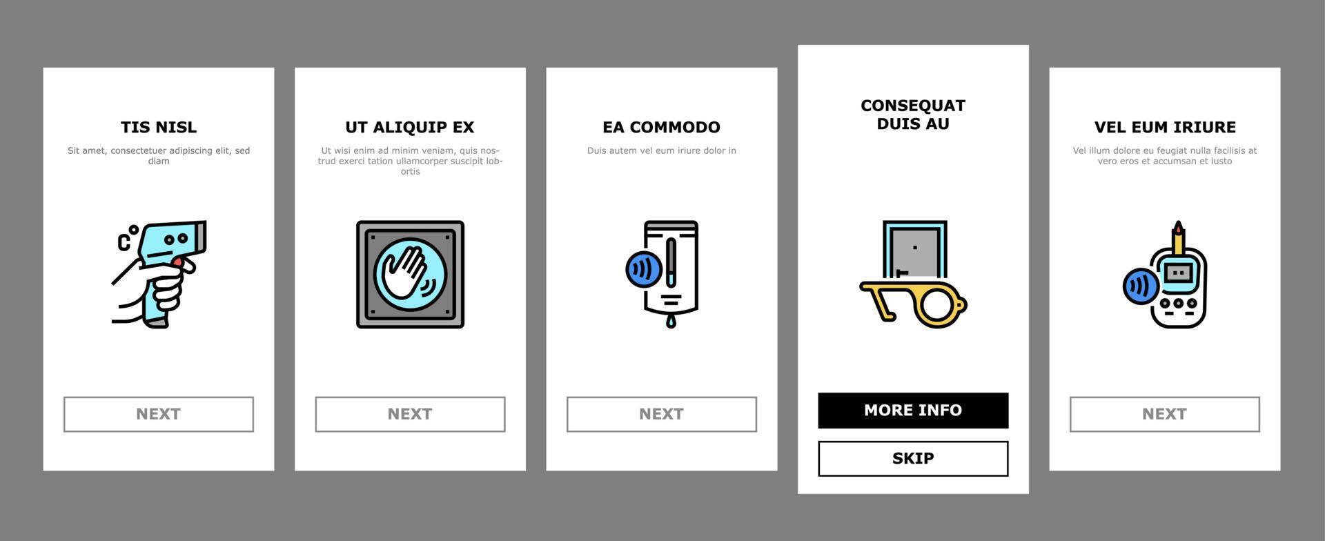 Contactless System Technology Onboarding Icons Set Vector