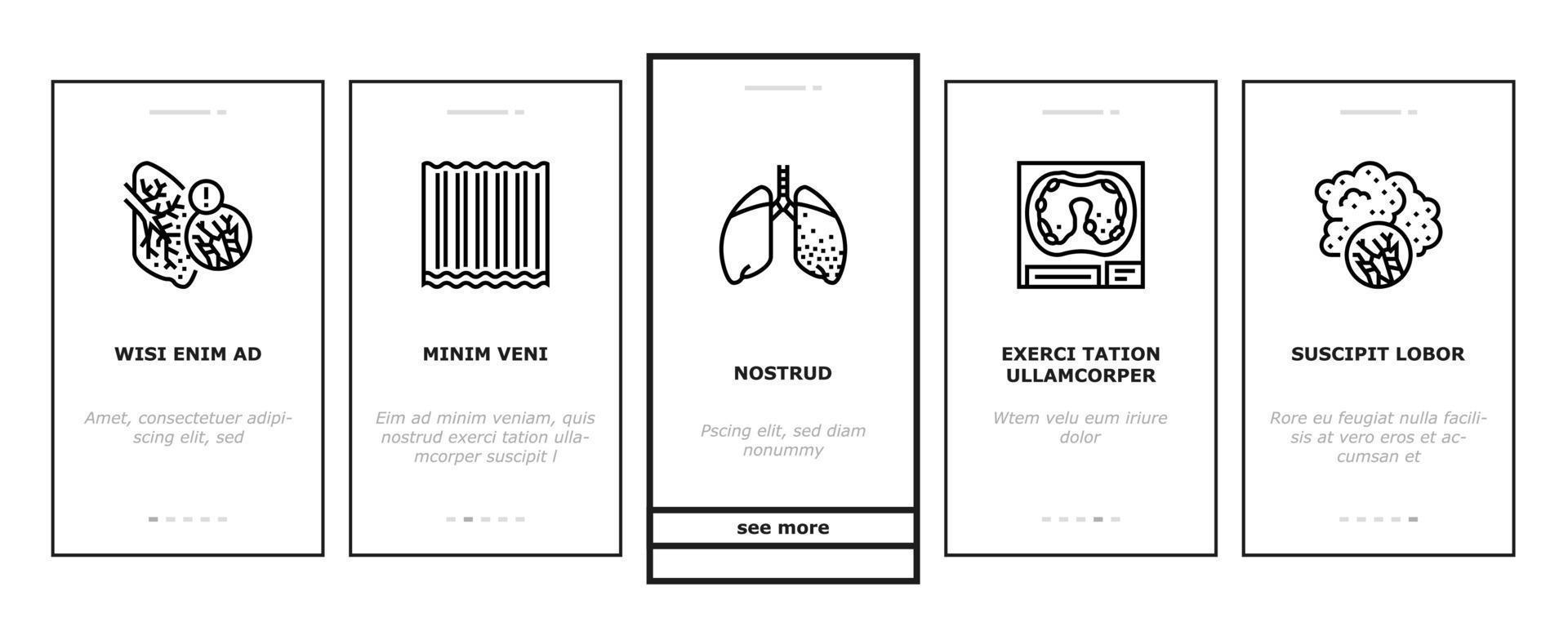 Asbestos Material And Problem Onboarding Icons Set Vector