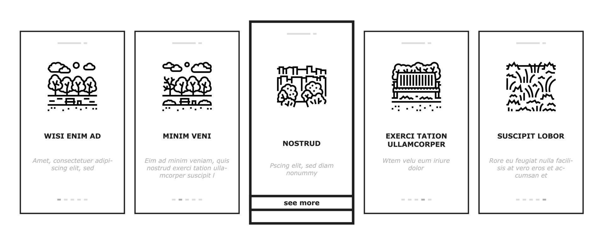 Park Meadow Nature And Playground Onboarding Icons Set Vector