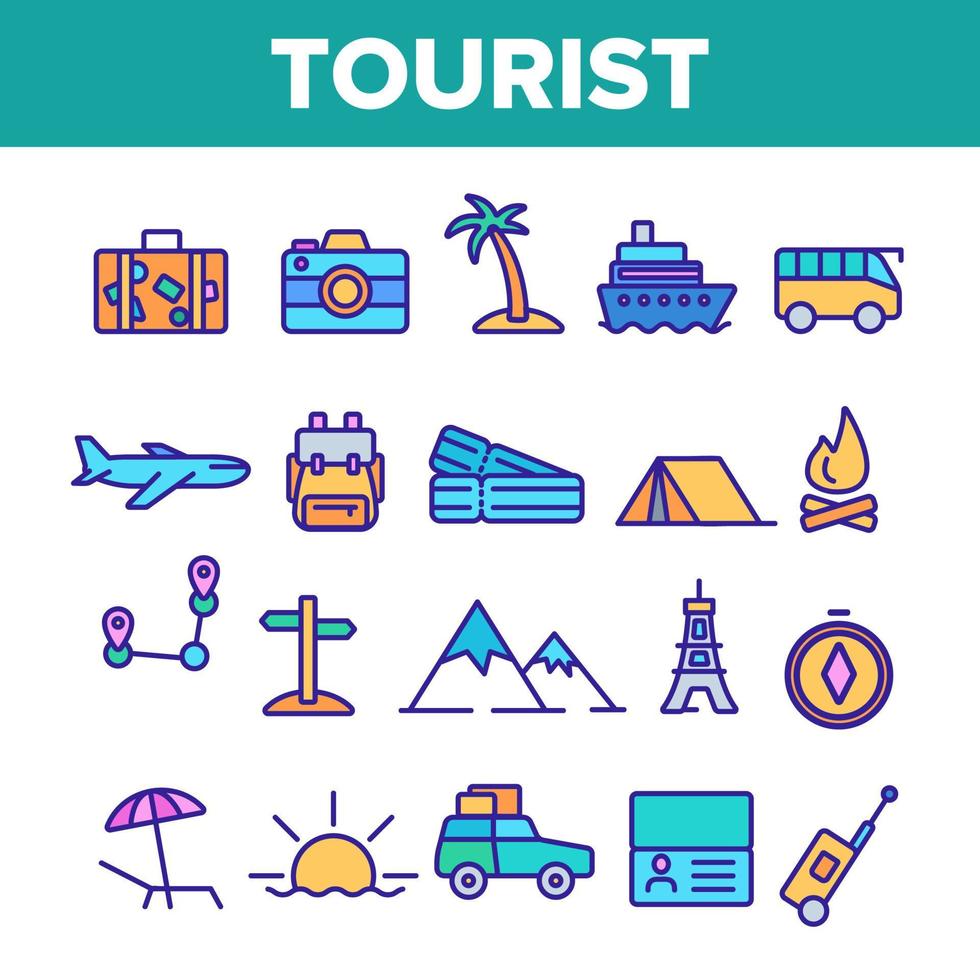 Tourism And Travel Around World Vector Linear Icons Set