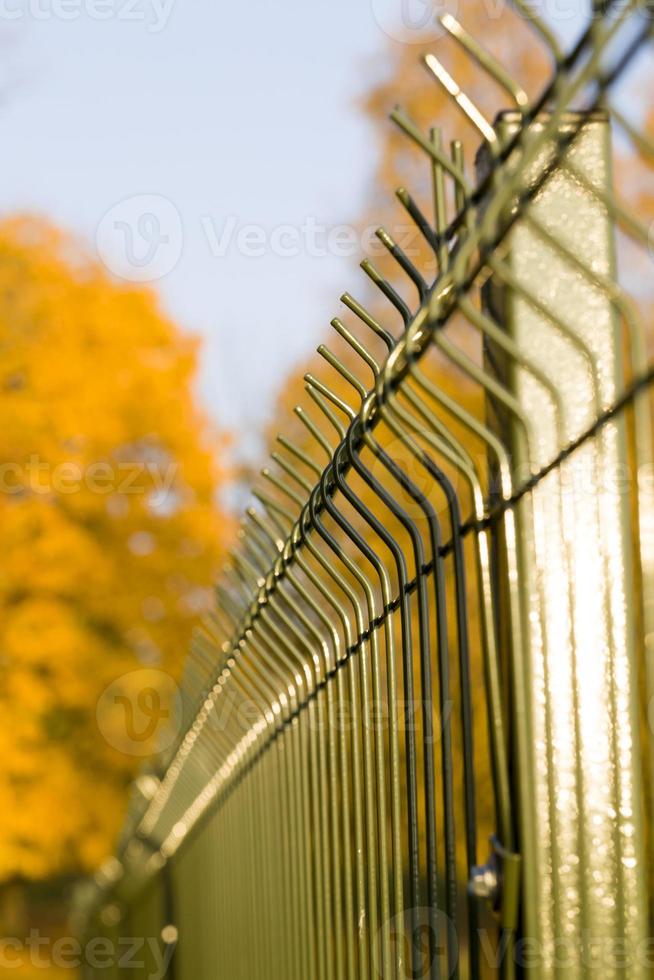 metal fence installed in forest photo