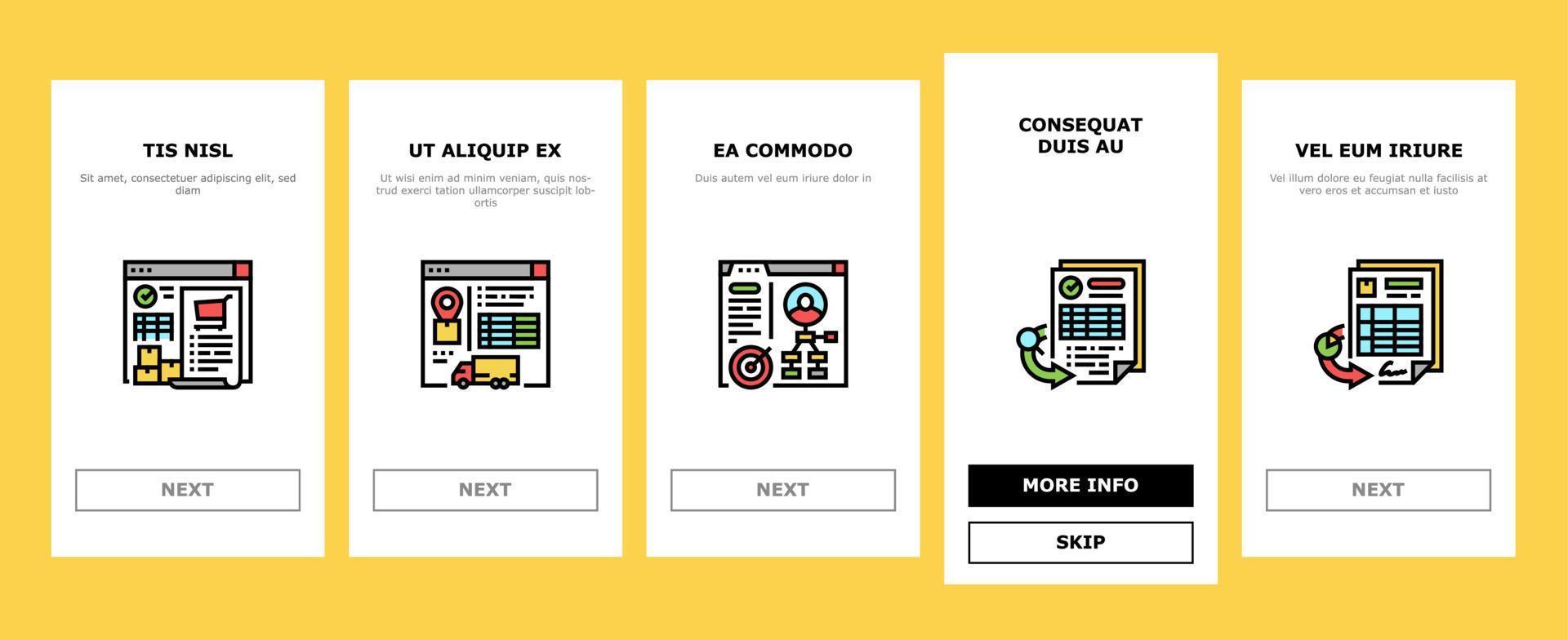 Inventory Analytics And Report Onboarding Icons Set Vector