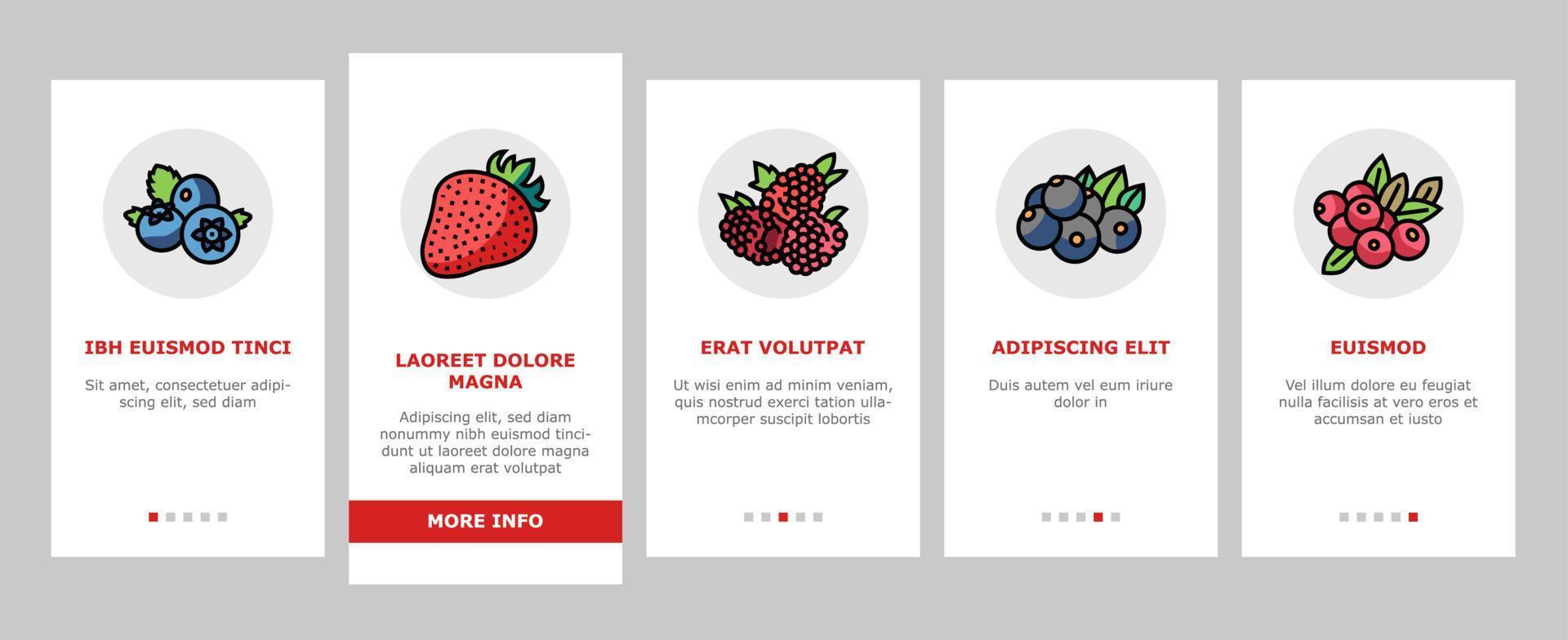 Berry Delicious And Vitamin Food Onboarding Icons Set Vector