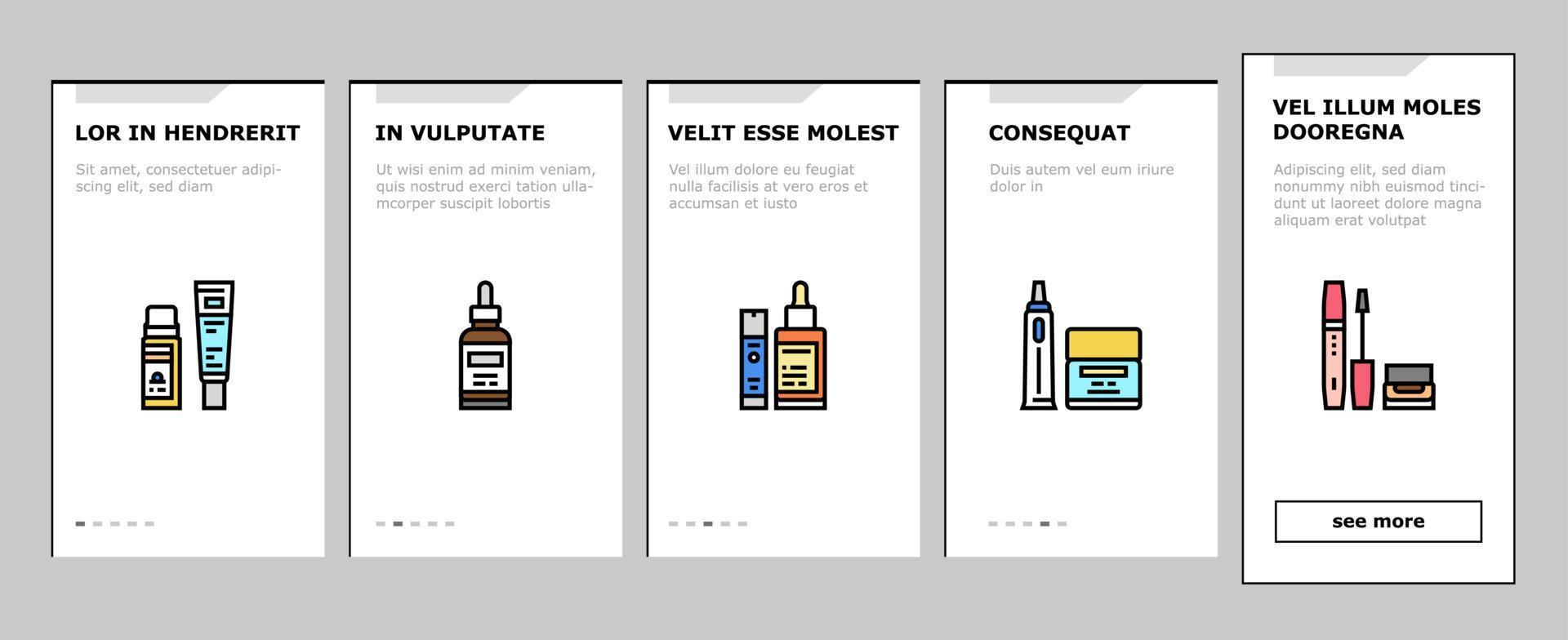 Cosmetics For Visage Skin Treat Onboarding Icons Set Vector