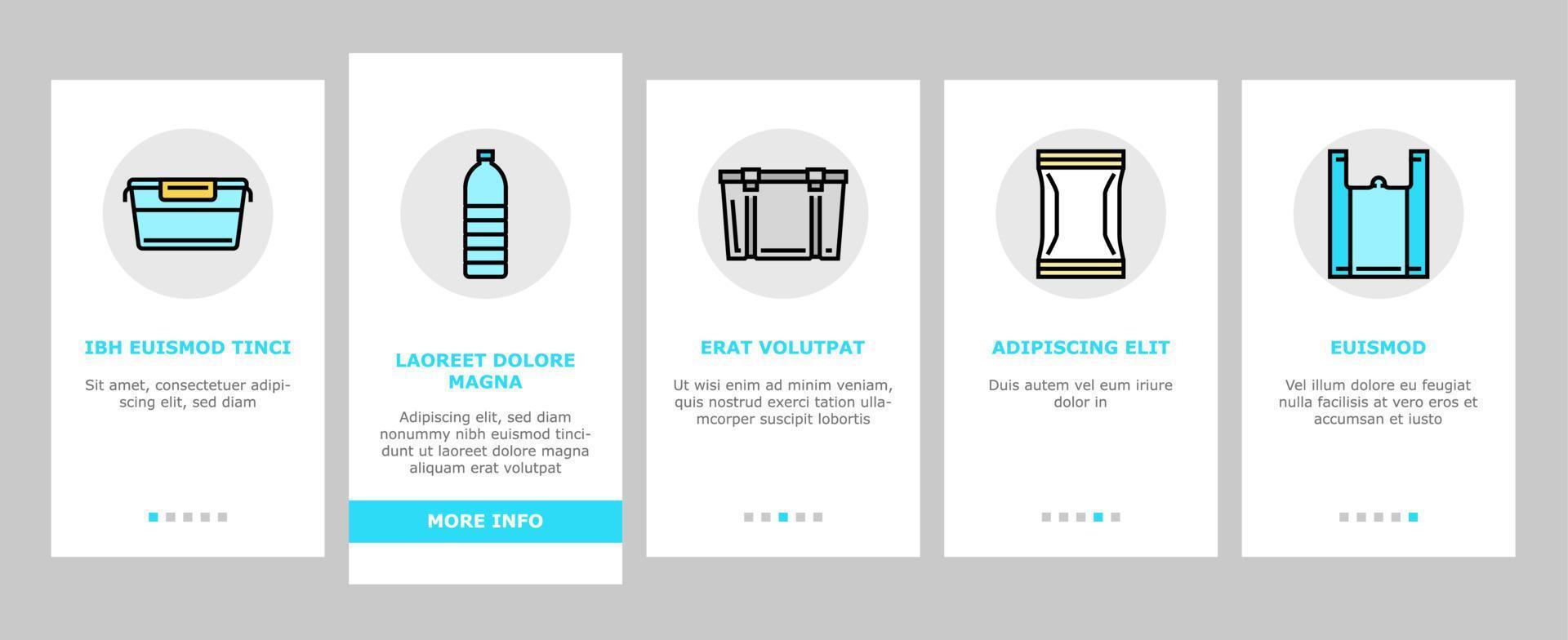 Plastic Accessories And Utensil Onboarding Icons Set Vector