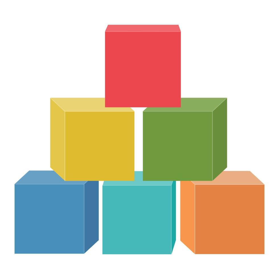 cubos de madera para la construcción de torres, ilustración aislada de vectores de color