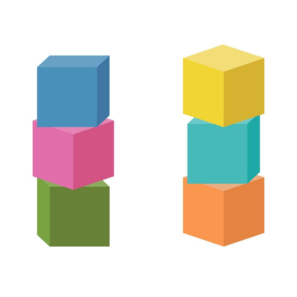 cubos de madera para la construcción de torres, ilustración aislada de vectores de color