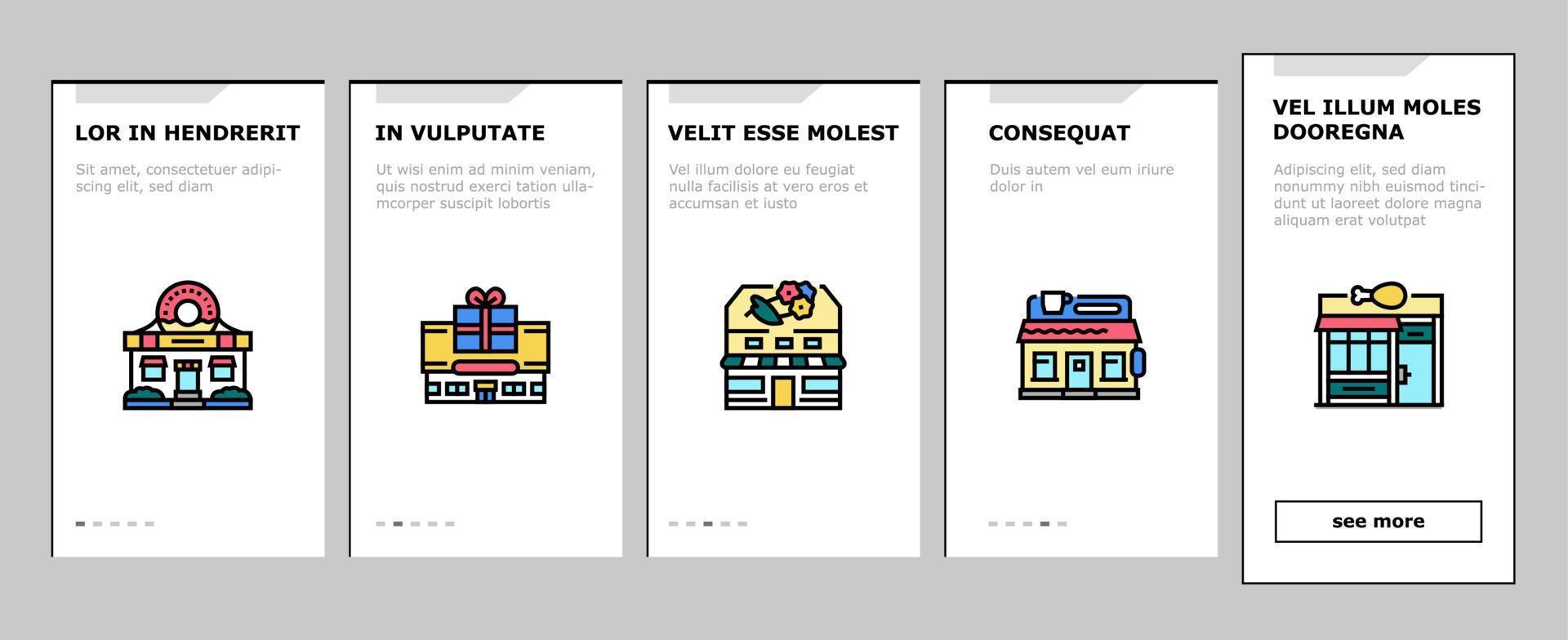 Building Restaurant And Store Onboarding Icons Set Vector