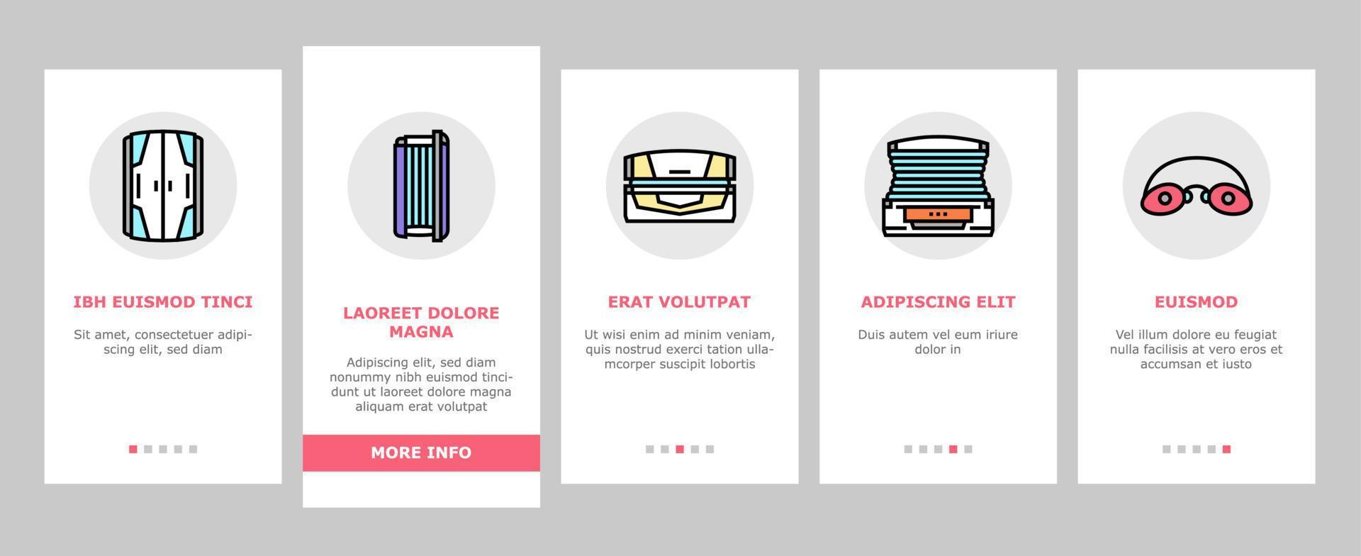 Solarium Salon Tanning Service Onboarding Icons Set Vector