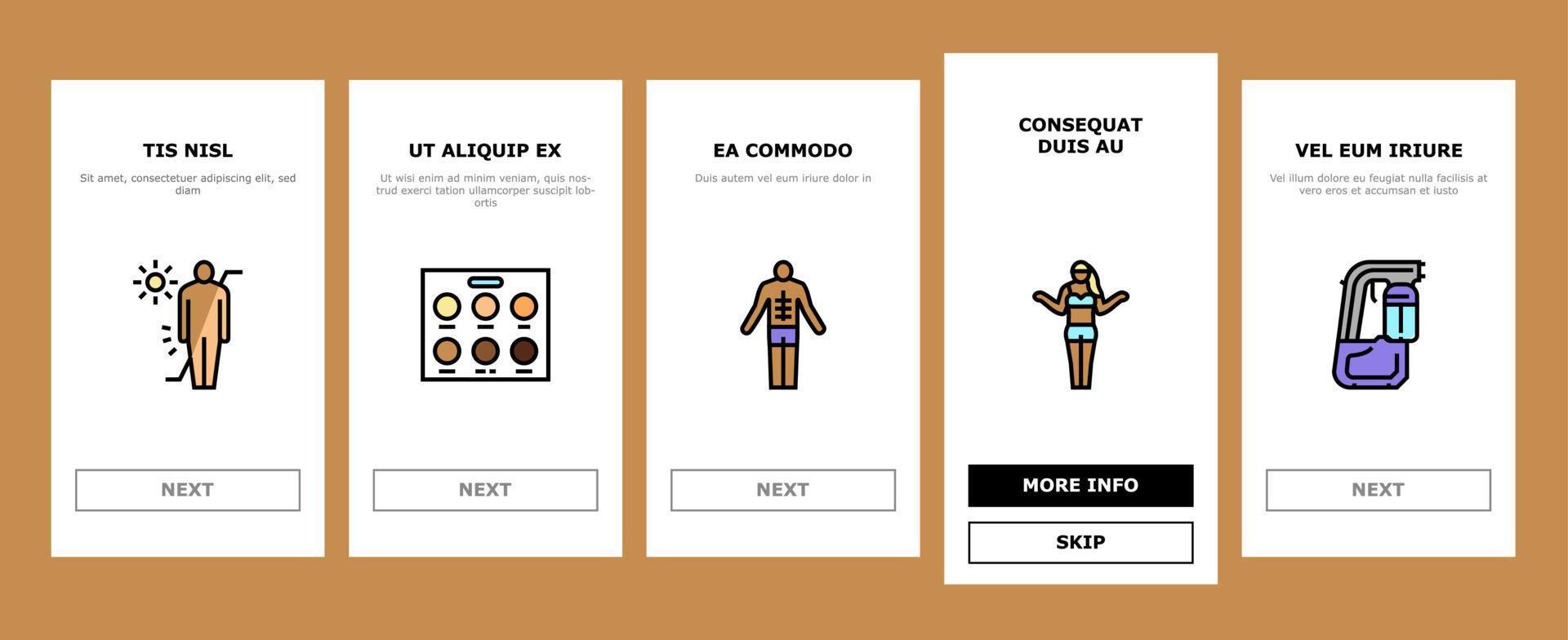Solarium Salon Tanning Service Onboarding Icons Set Vector