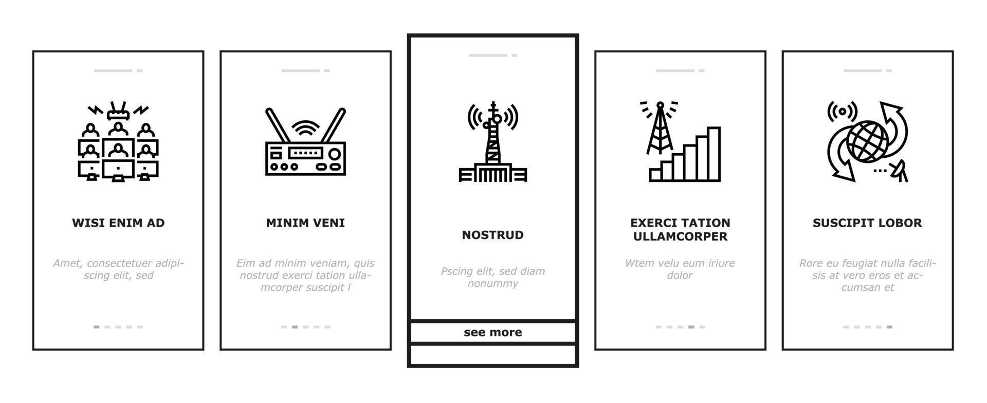 Telecommunication Technology Onboarding Icons Set Vector