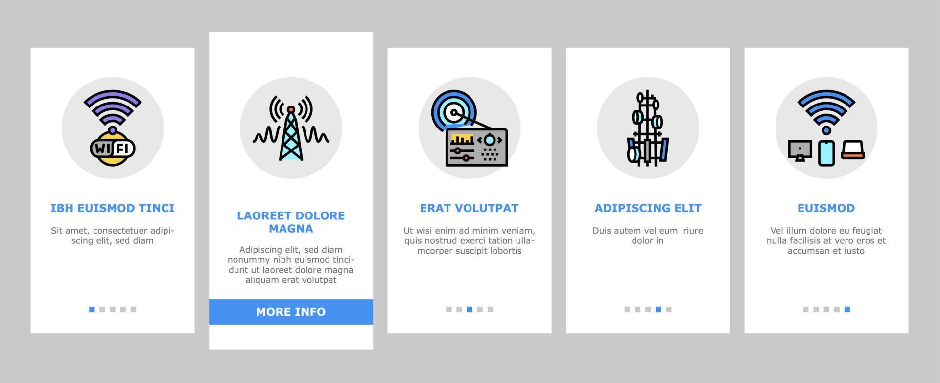 Telecommunication Technology Onboarding Icons Set Vector