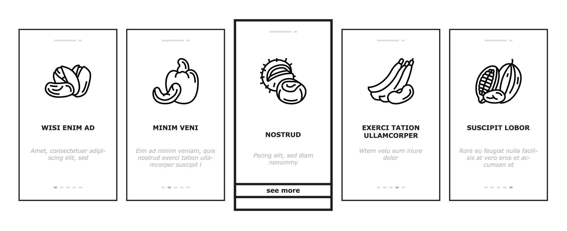 Nut Delicious Natural Nutrition Onboarding Icons Set Vector