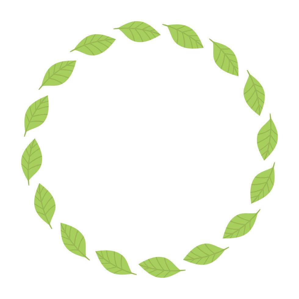 Round frame with green leaves. Template, place for text, design of cards, banners. Green tea leaves, matcha. Healthy lifestyle, ecology, spring frame. Illustration in flat style vector