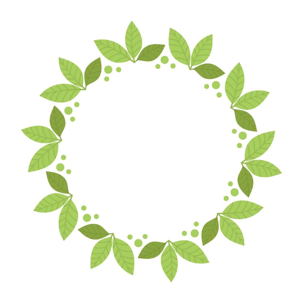 Round frame with green leaves. Template, place for text, design of cards, banners. Green tea leaves, matcha. Healthy lifestyle, ecology, spring frame. Illustration in flat style vector
