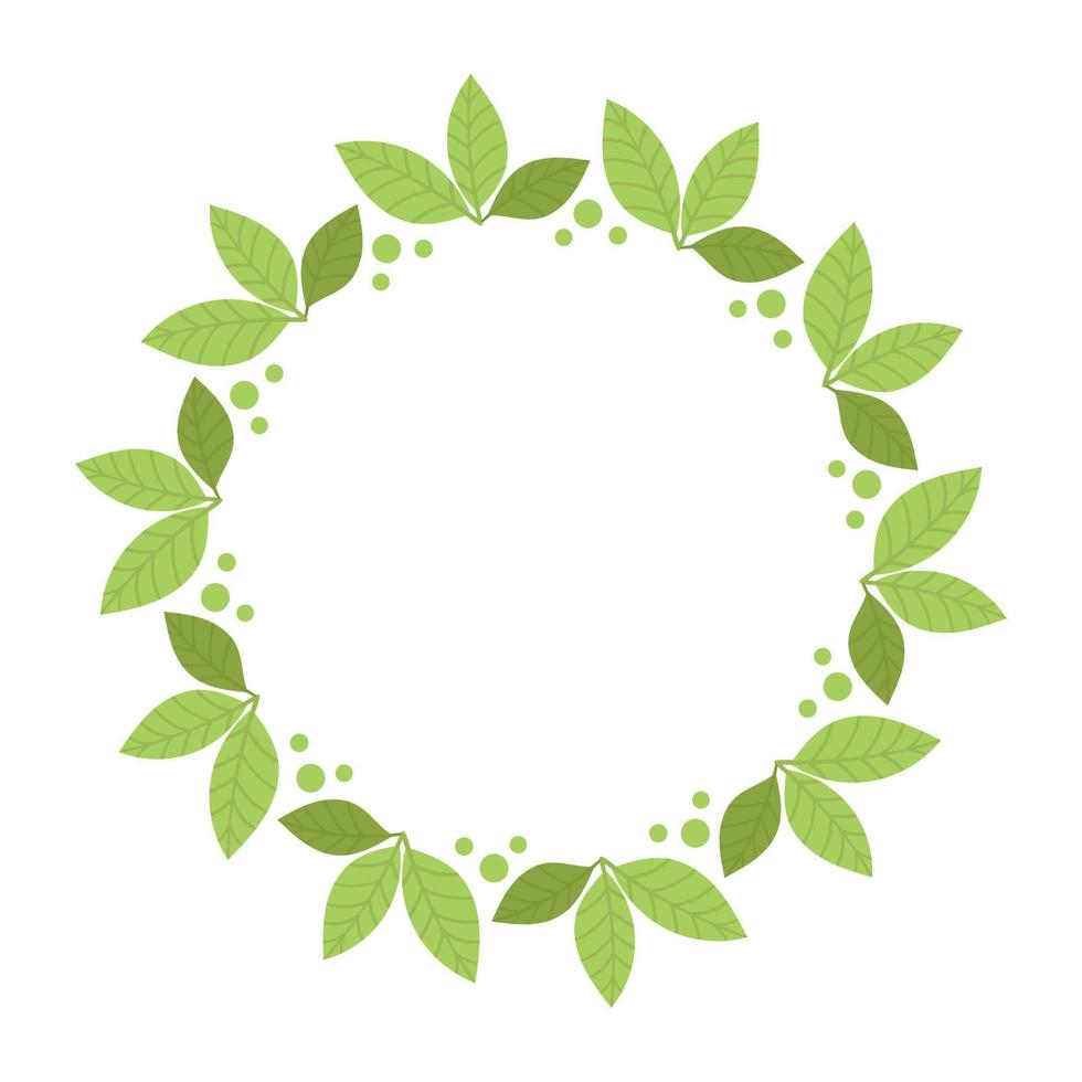 Round frame with green leaves. Template, place for text, design of cards, banners. Green tea leaves, matcha. Healthy lifestyle, ecology, spring frame. Illustration in flat style vector