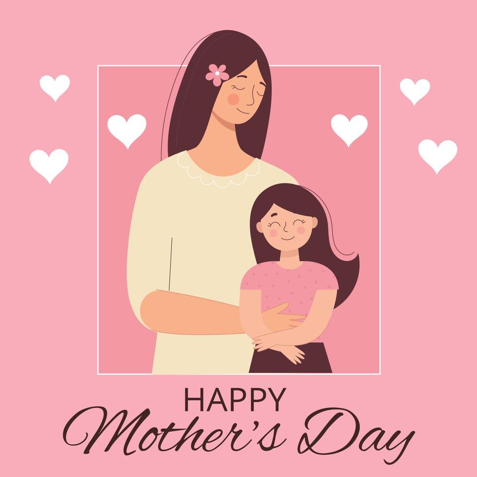 Greeting card for mother's day, birthday or international women's day. Women with children, family, people. Flat vector illustration