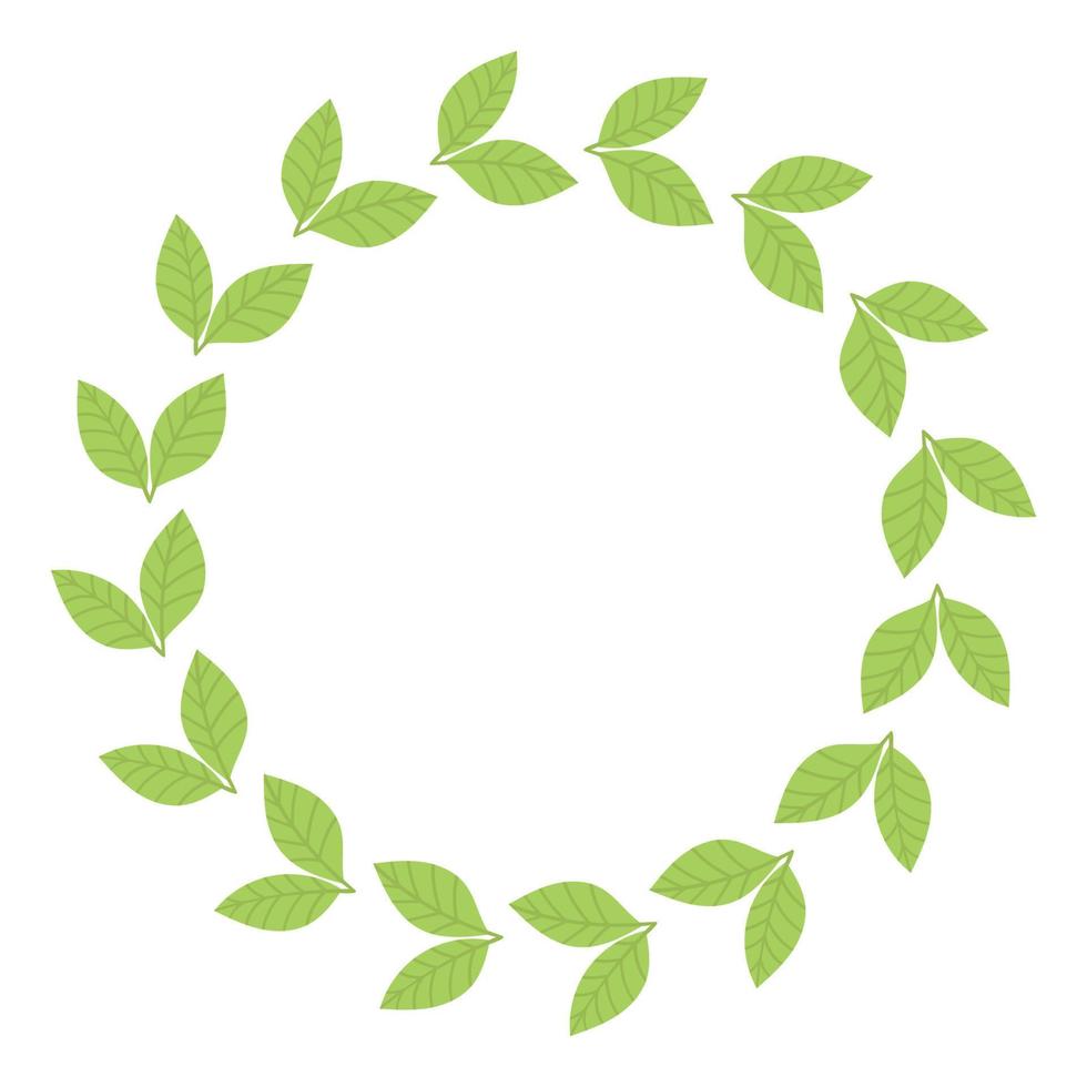 Round frame with green leaves. Template, place for text, design of cards, banners. Green tea leaves, matcha. Healthy lifestyle, ecology, spring frame. Illustration in flat style vector