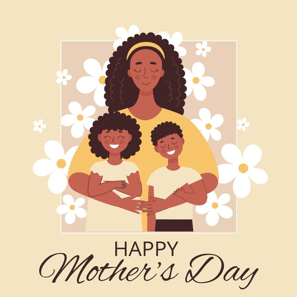 Greeting card for mother's day, birthday or international women's day. Women with children, family, people. Flat vector illustration