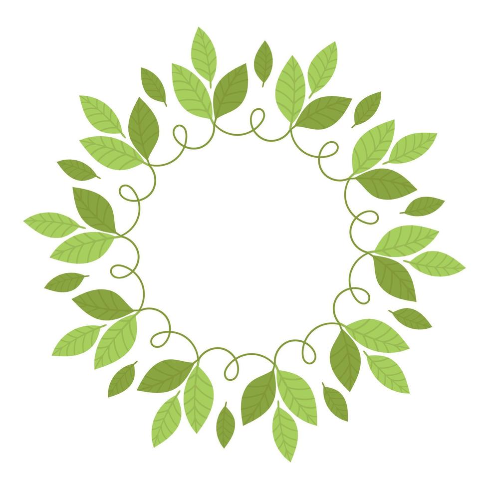 Round frame with green leaves. Template, place for text, design of cards, banners. Green tea leaves, matcha. Healthy lifestyle, ecology, spring frame. Illustration in flat style vector