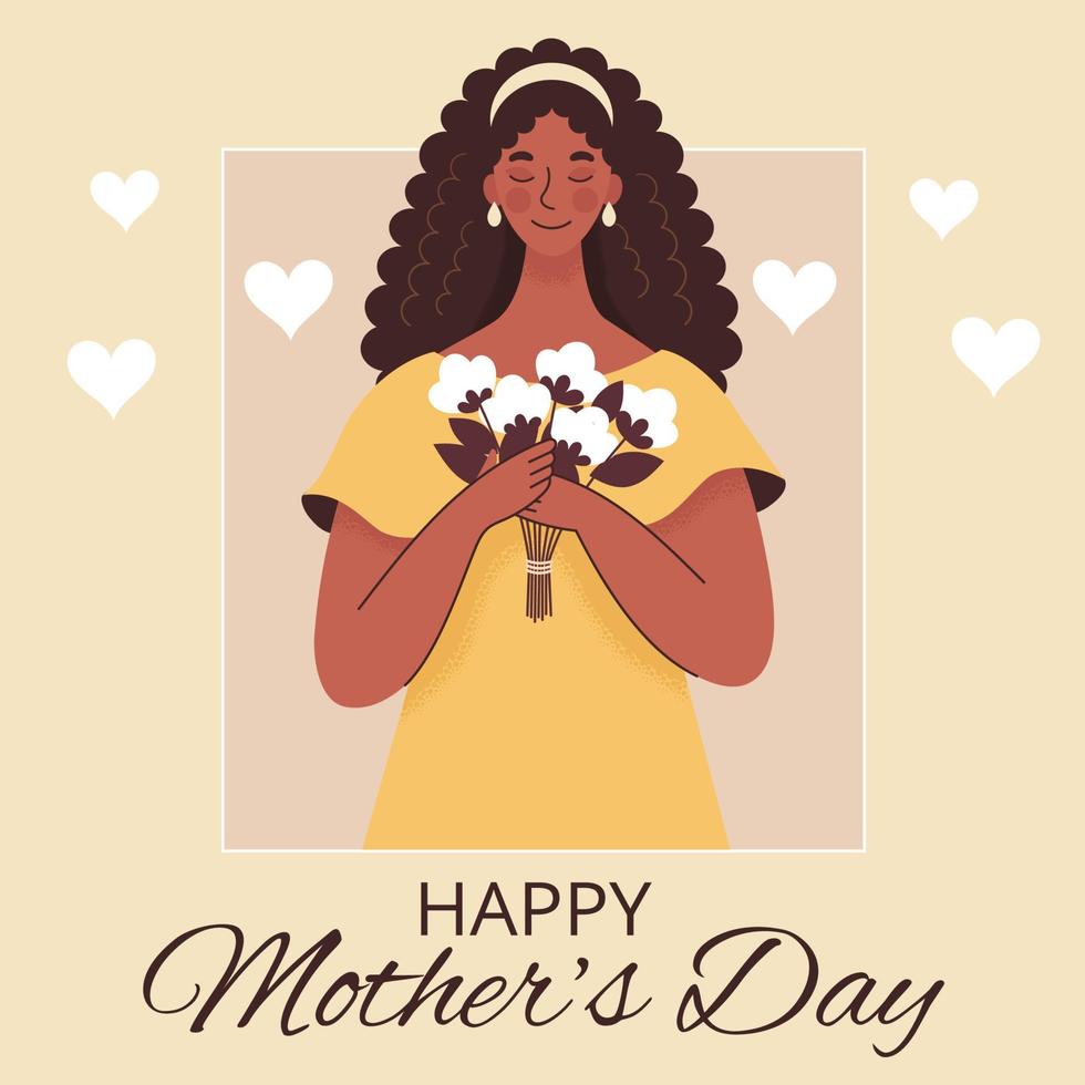 Greeting card for mother's day, birthday or international women's day. Women with children, family, people. Flat vector illustration