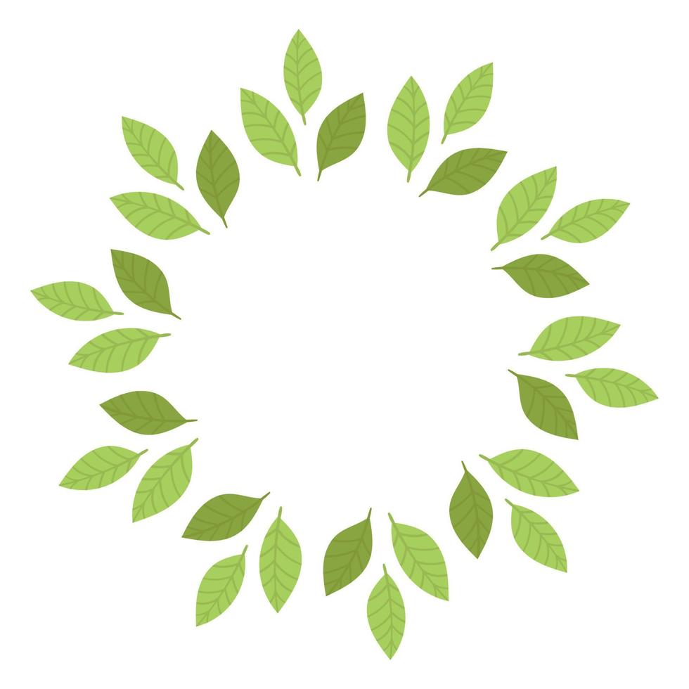 Round frame with green leaves. Template, place for text, design of cards, banners. Green tea leaves, matcha. Healthy lifestyle, ecology, spring frame. Illustration in flat style vector