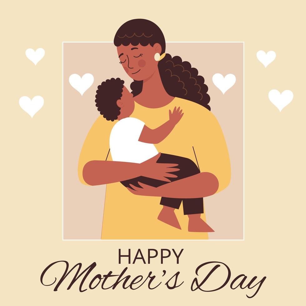 Greeting card for mother's day, birthday or international women's day. Women with children, family, people. Flat vector illustration