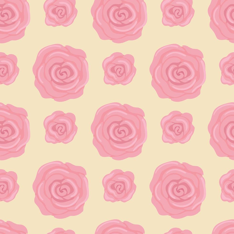 Cute seamless pattern with pink roses and buds. Beautiful spring flowers, packaging design, wedding decoration. Flat illustration vector