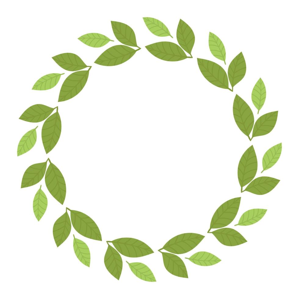 Round frame with green leaves. Template, place for text, design of cards, banners. Green tea leaves, matcha. Healthy lifestyle, ecology, spring frame. Illustration in flat style vector