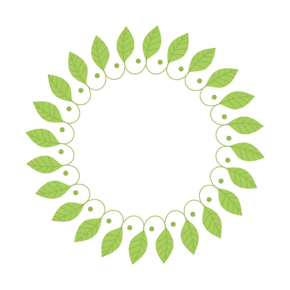Round frame with green leaves. Template, place for text, design of cards, banners. Green tea leaves, matcha. Healthy lifestyle, ecology, spring frame. Illustration in flat style vector