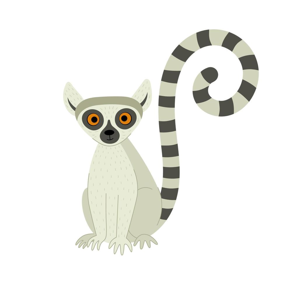 Exotic cute lemur. Animals of Madagascar and Africa. Vector childrens illustration in flat style
