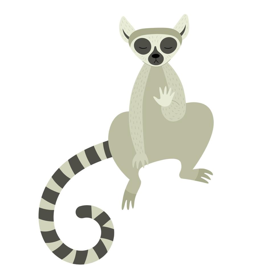 Exotic cute lemur. Animals of Madagascar and Africa. Vector childrens illustration in flat style