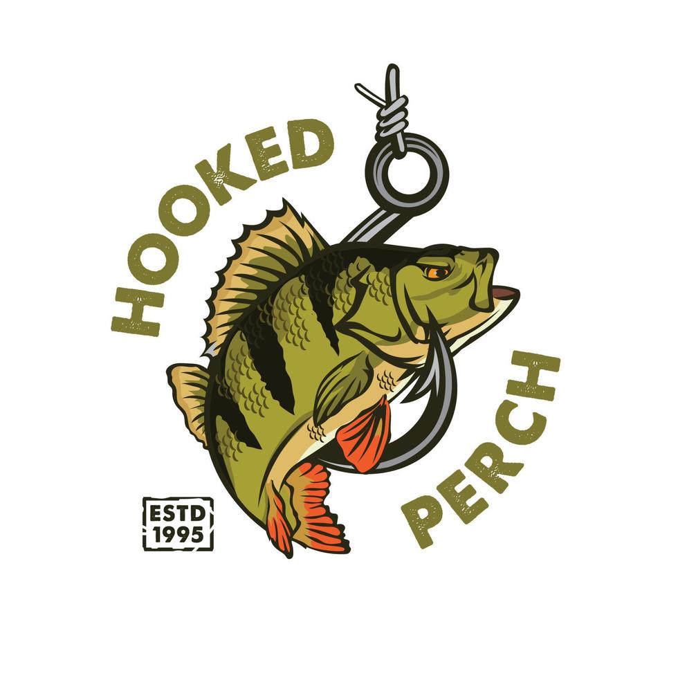 ilustración vectorial de pesca de perca y anzuelo, perfecta para el diseño de camisetas y el logotipo del club de pesca vector