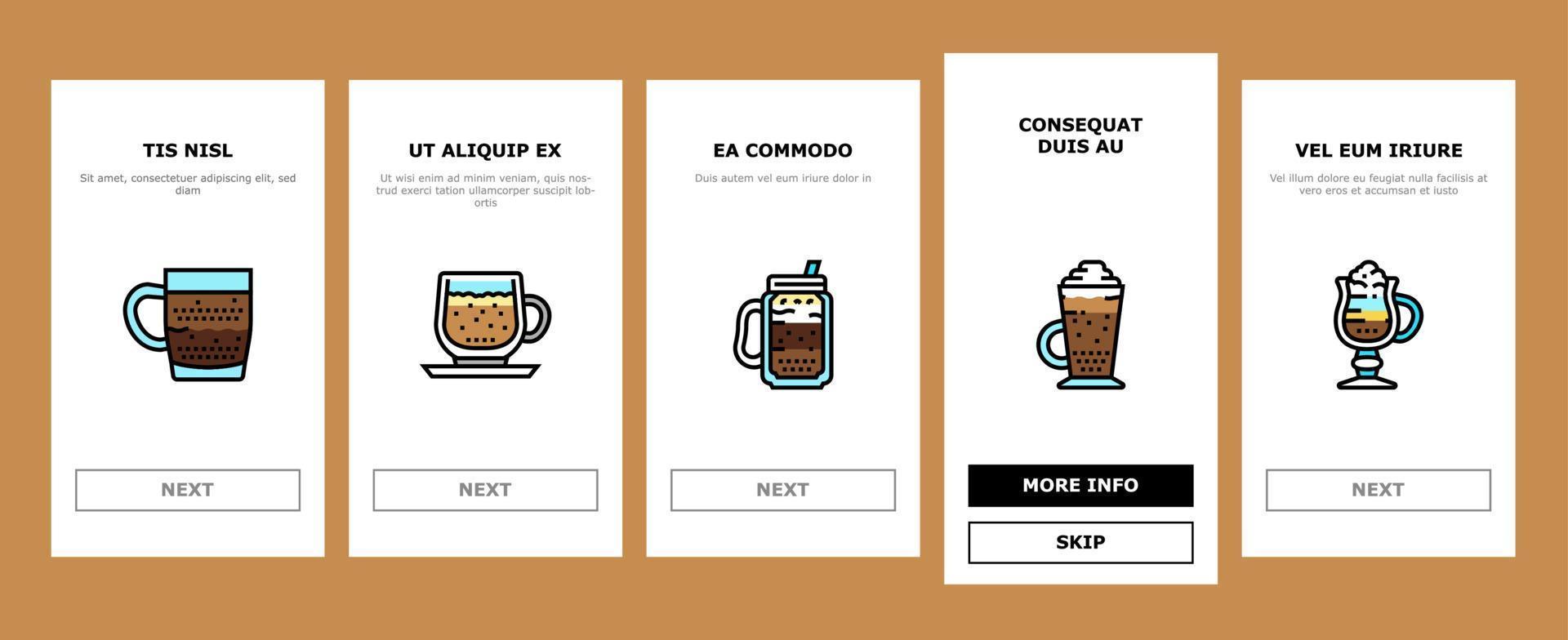 tipos de café energía mañana bebida iconos de incorporación establecer vector