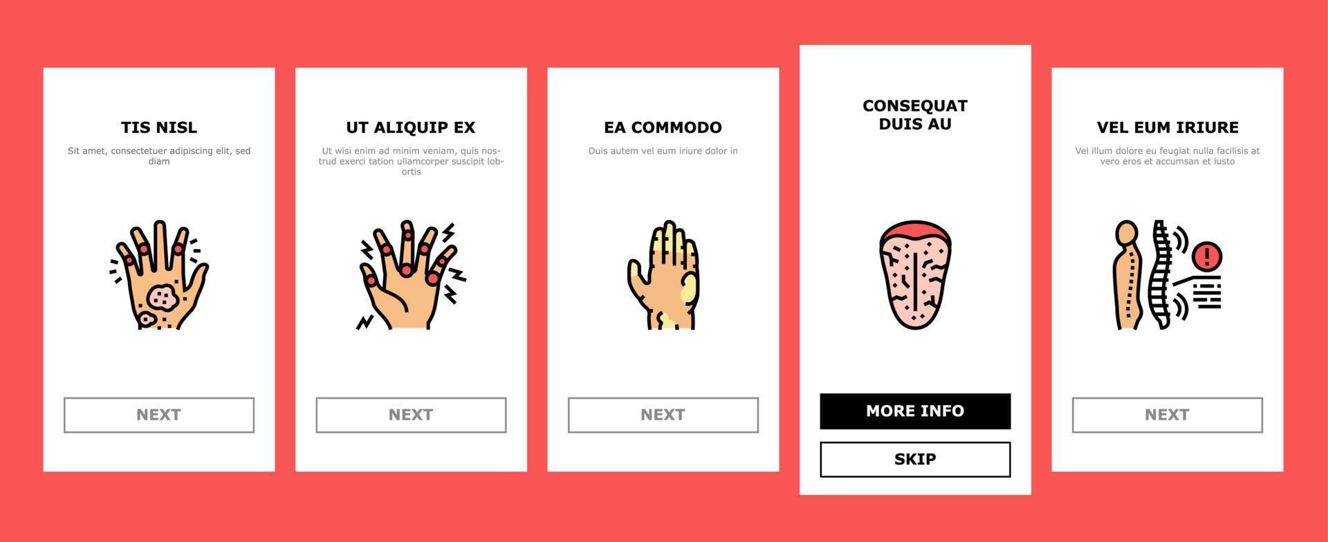Rheumatology Disease Problem Onboarding Icons Set Vector