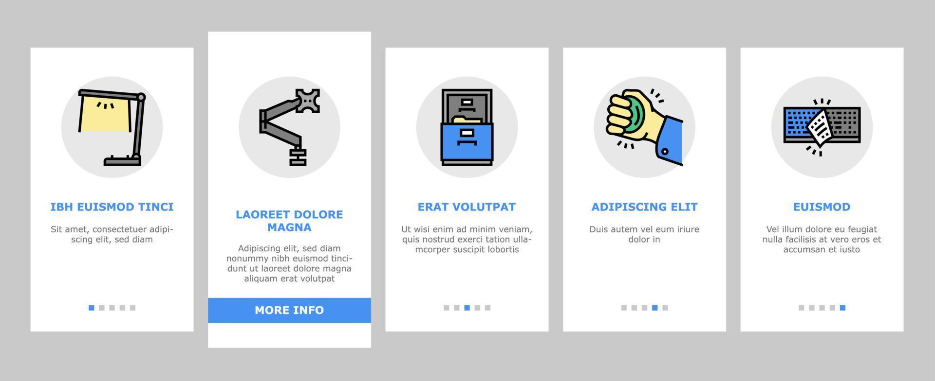 Workplace Accessories And Tools Onboarding Icons Set Vector