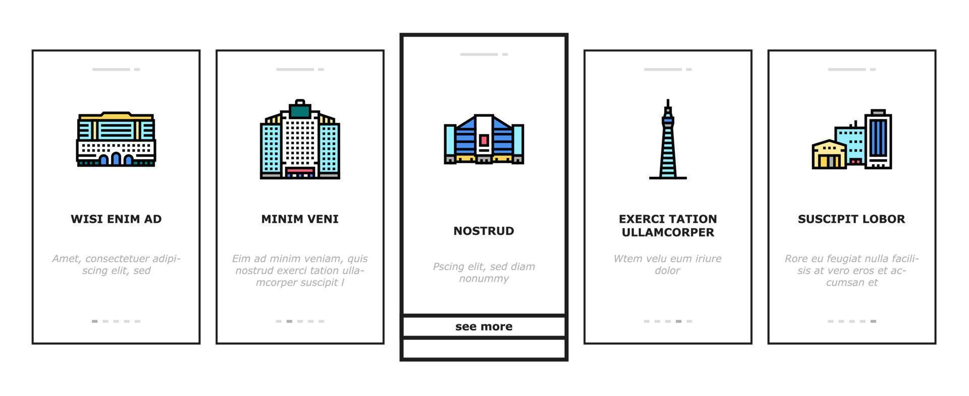 Building Restaurant And Store Onboarding Icons Set Vector