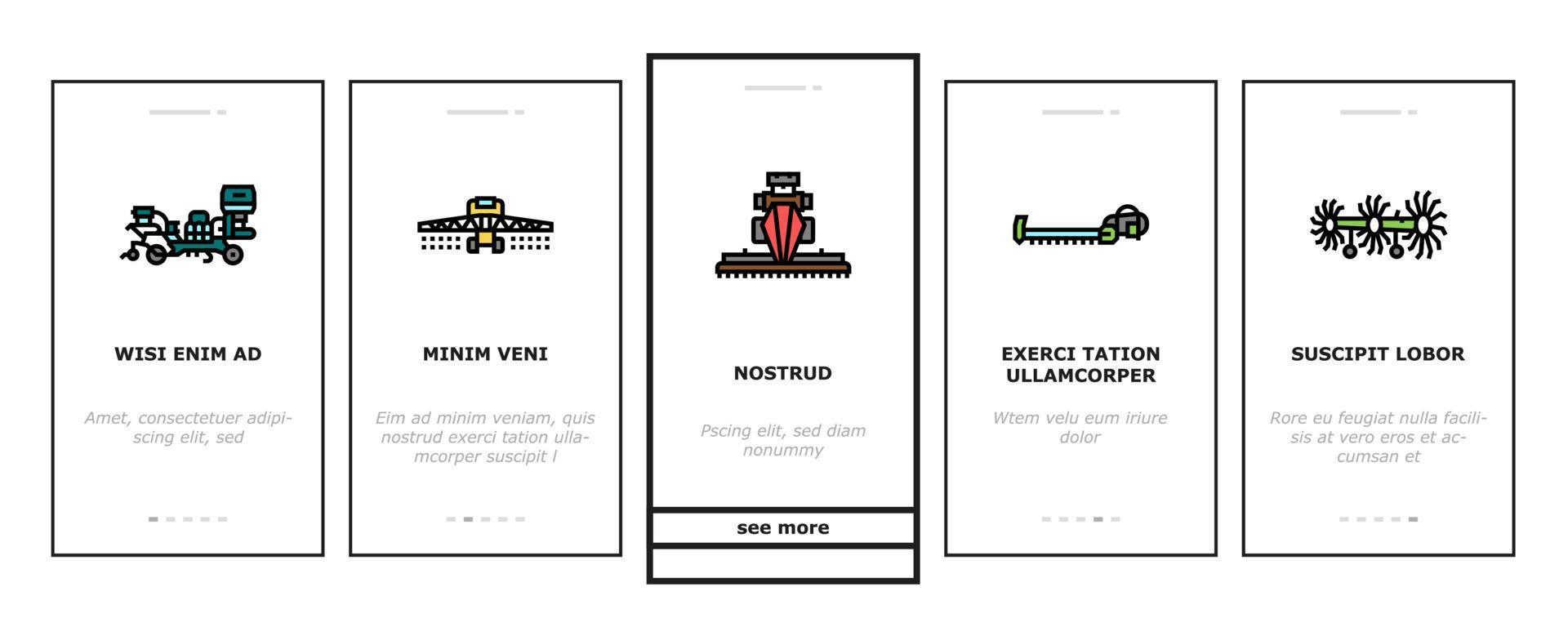 Farm Equipment And Transport Onboarding Icons Set Vector