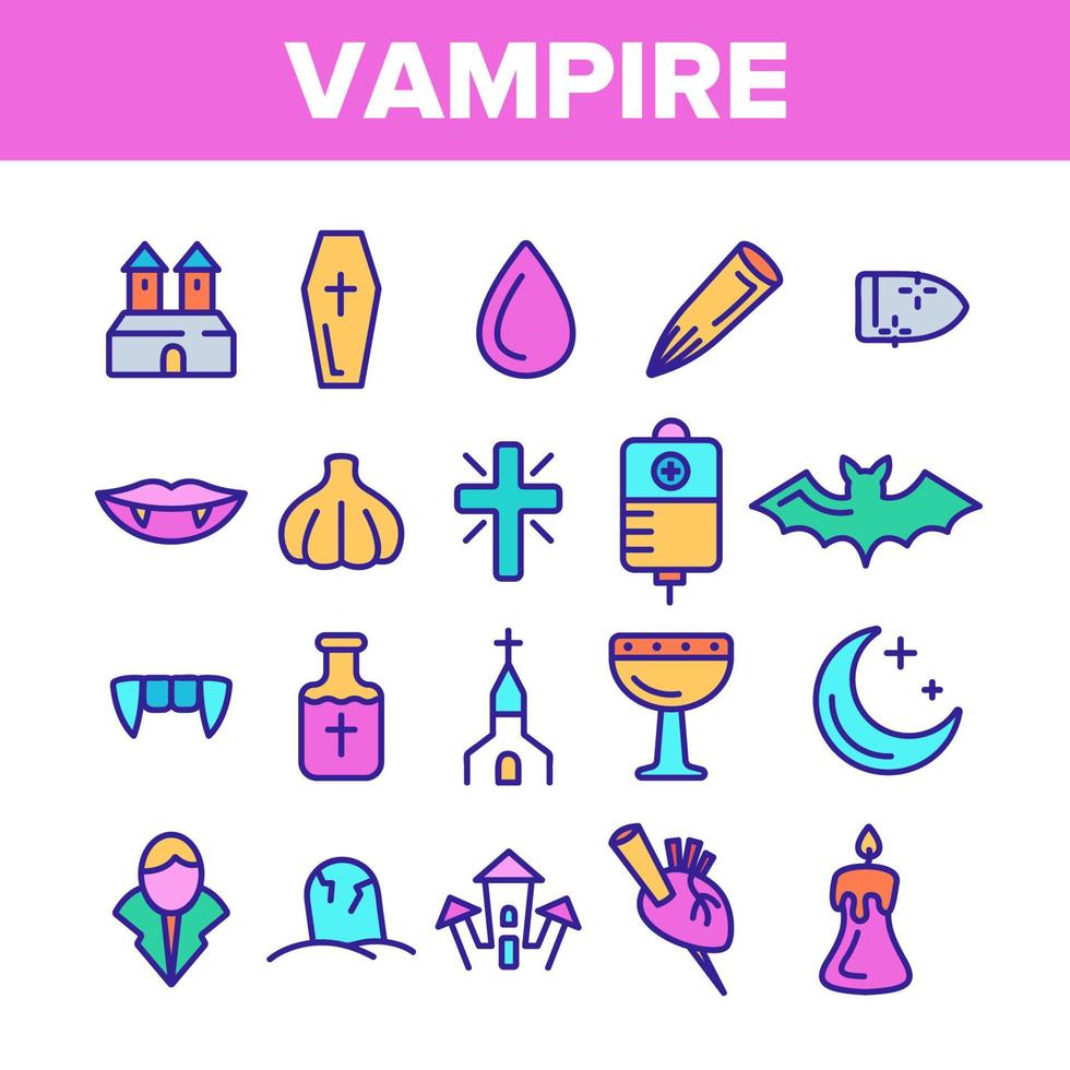 Color Protection From Vampire Vector Linear Icons Set