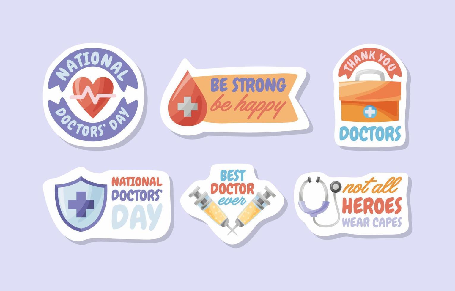 National Doctor Day Hand Drawn Doodle Sticker Collection vector