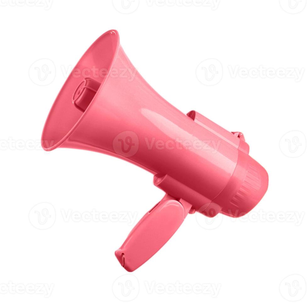 Pastel pink color megaphone isolated on white background photo