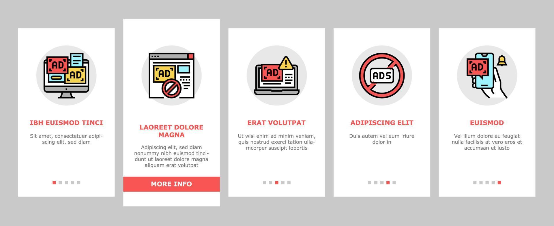 No Ads Advertise Free Onboarding Icons Set Vector