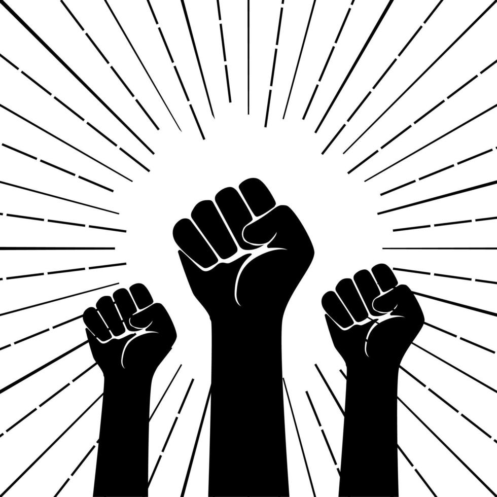 People raise their arms to demand freedom and equality in society. Black arms shadow, symbol of freedom and protest vector