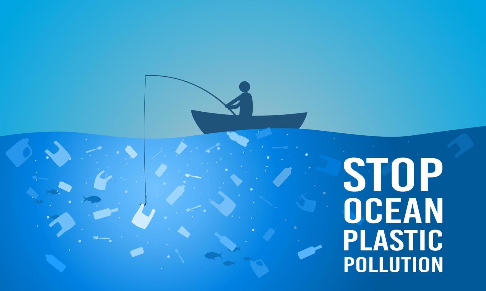 Stop ocean plastic pollution poster. Plastic problem vector