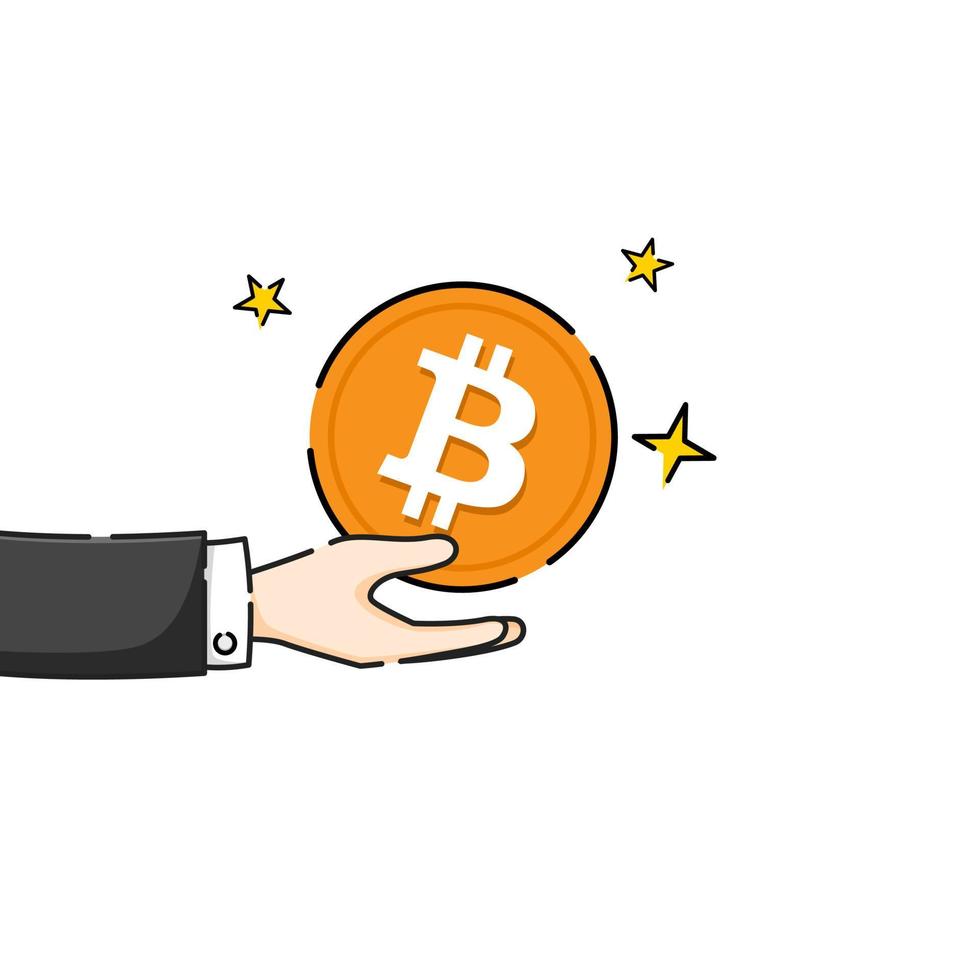 sosteniendo bitcoins. asimiento de la mano bitcoin vector