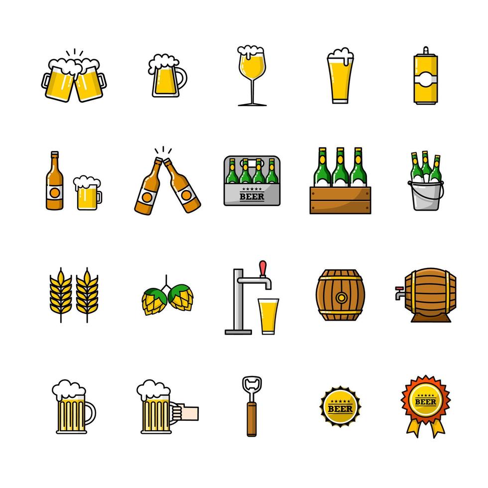 conjunto de iconos de vector de industria de la cerveza
