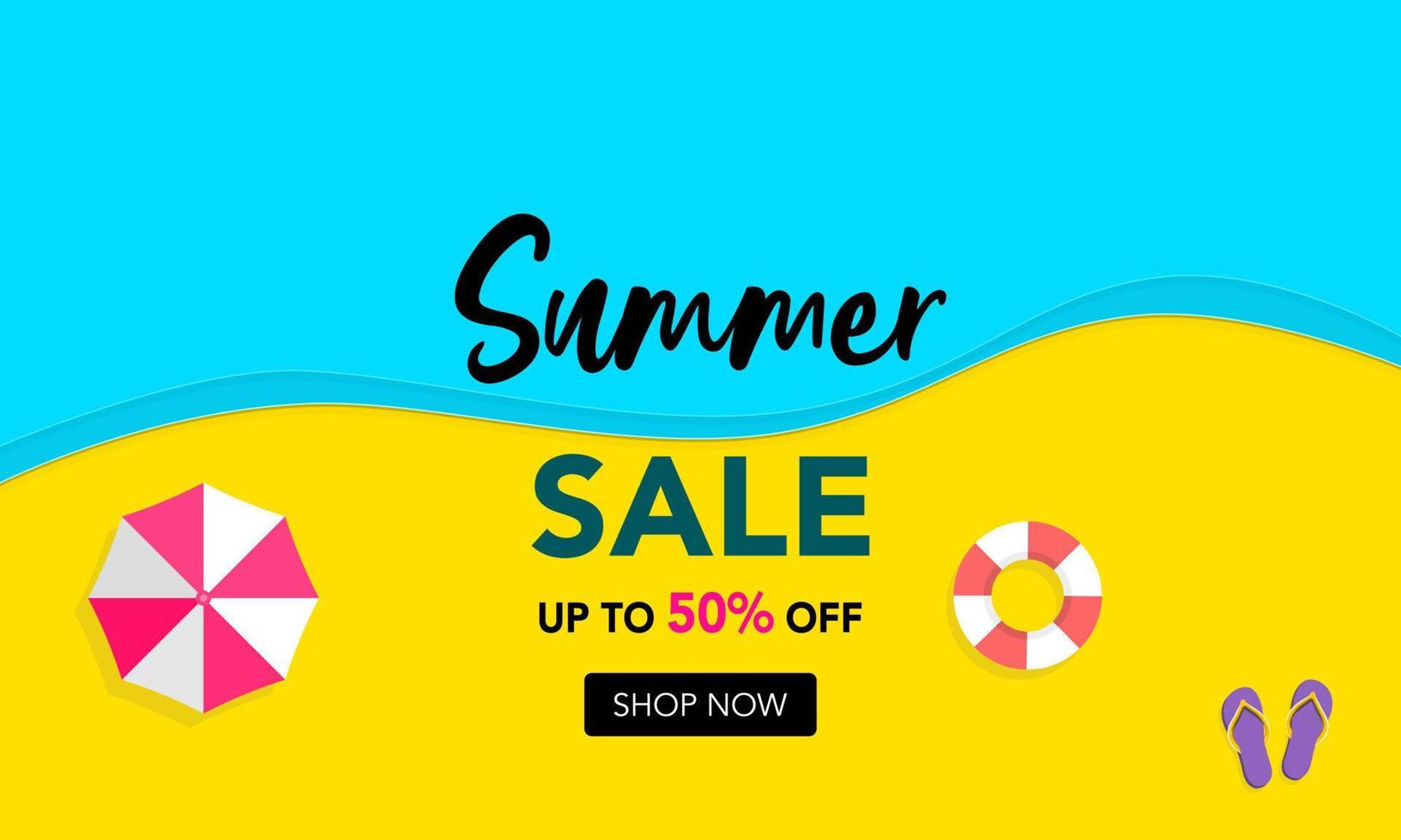 Summer Sale yellow and blue banner or poster template. Sea, Holiday, Vacation, Weekend vector