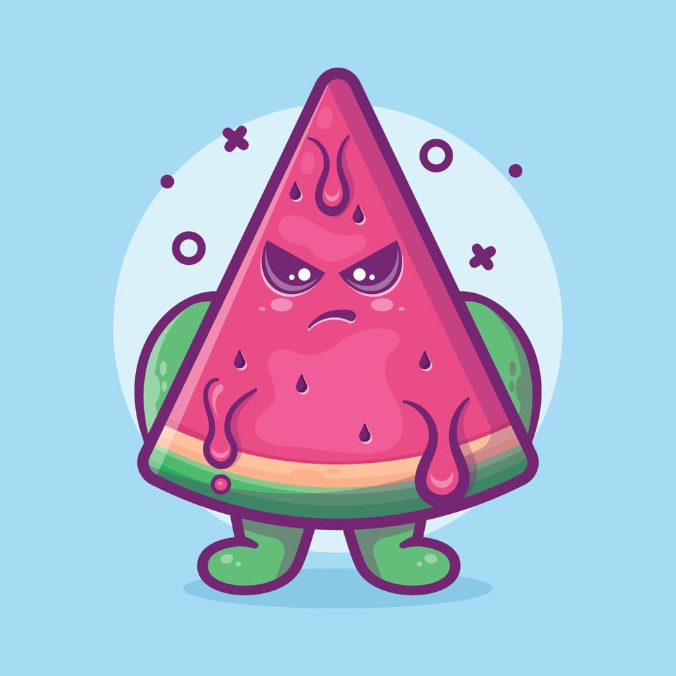 serious watermelon fruit character mascot with angry expression isolated cartoon in flat style design vector