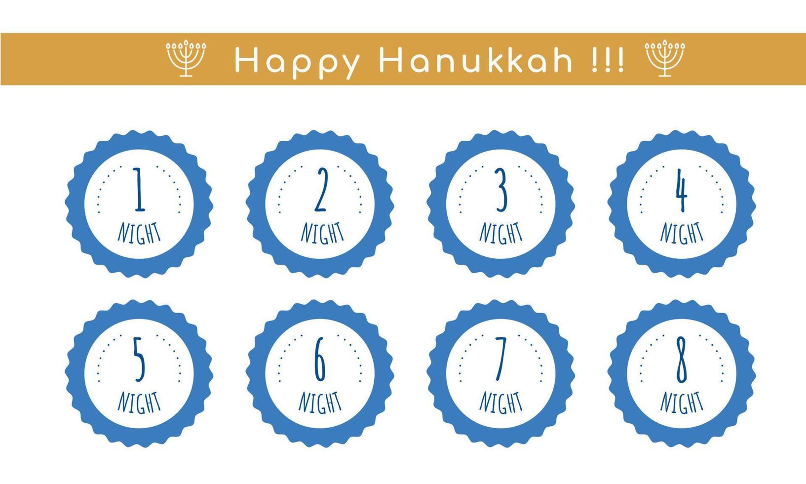 Hanukkah candles are lit day after day. Lighting rules. Jewish menorah tradition. Religion symbol, tag set. Vector illustration